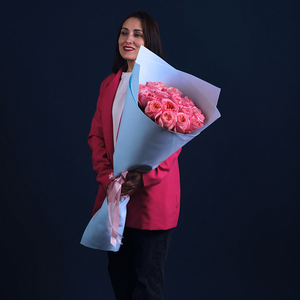 Купить Букет из 15 пионовидных розовых роз 70 см Pink Expression в  с бесплатной доставкой: цена, фото, описание